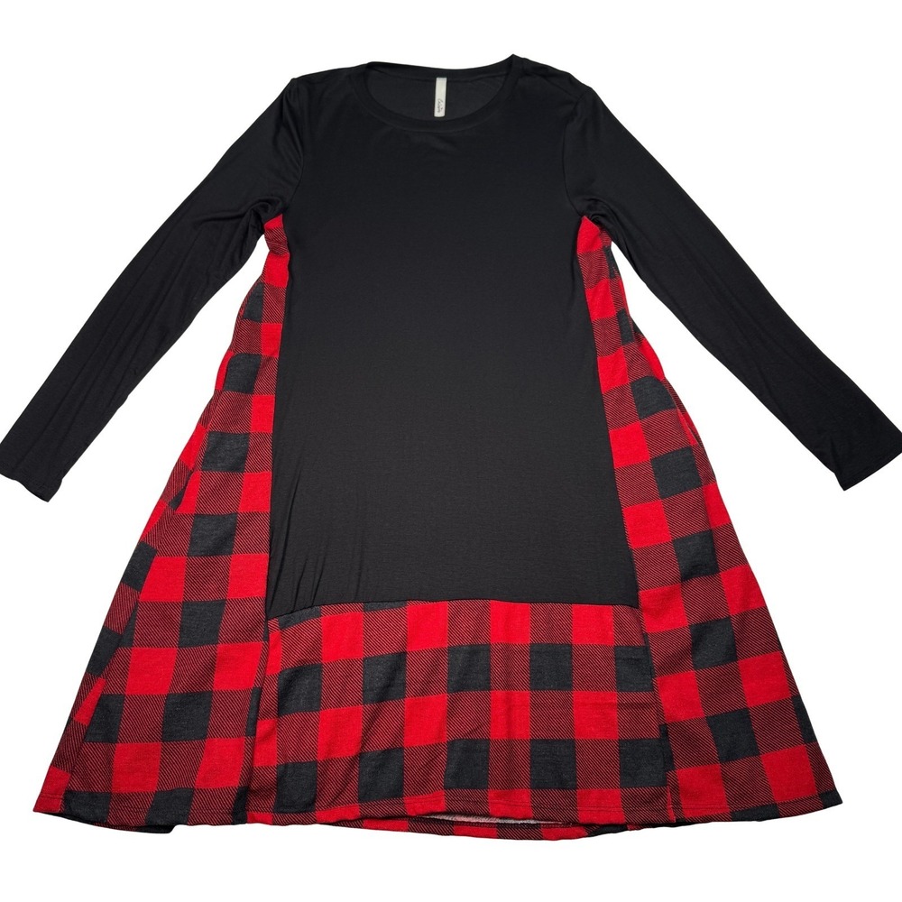Celeste Buffalo Plaid Long Sleeve Dress Women M Black Red A-Line Pockets NWOT